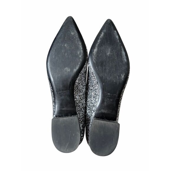 Kate Spade Buckle Up Glitter Flats Black Silver 10.5 Point Toe - Picture 9 of 9